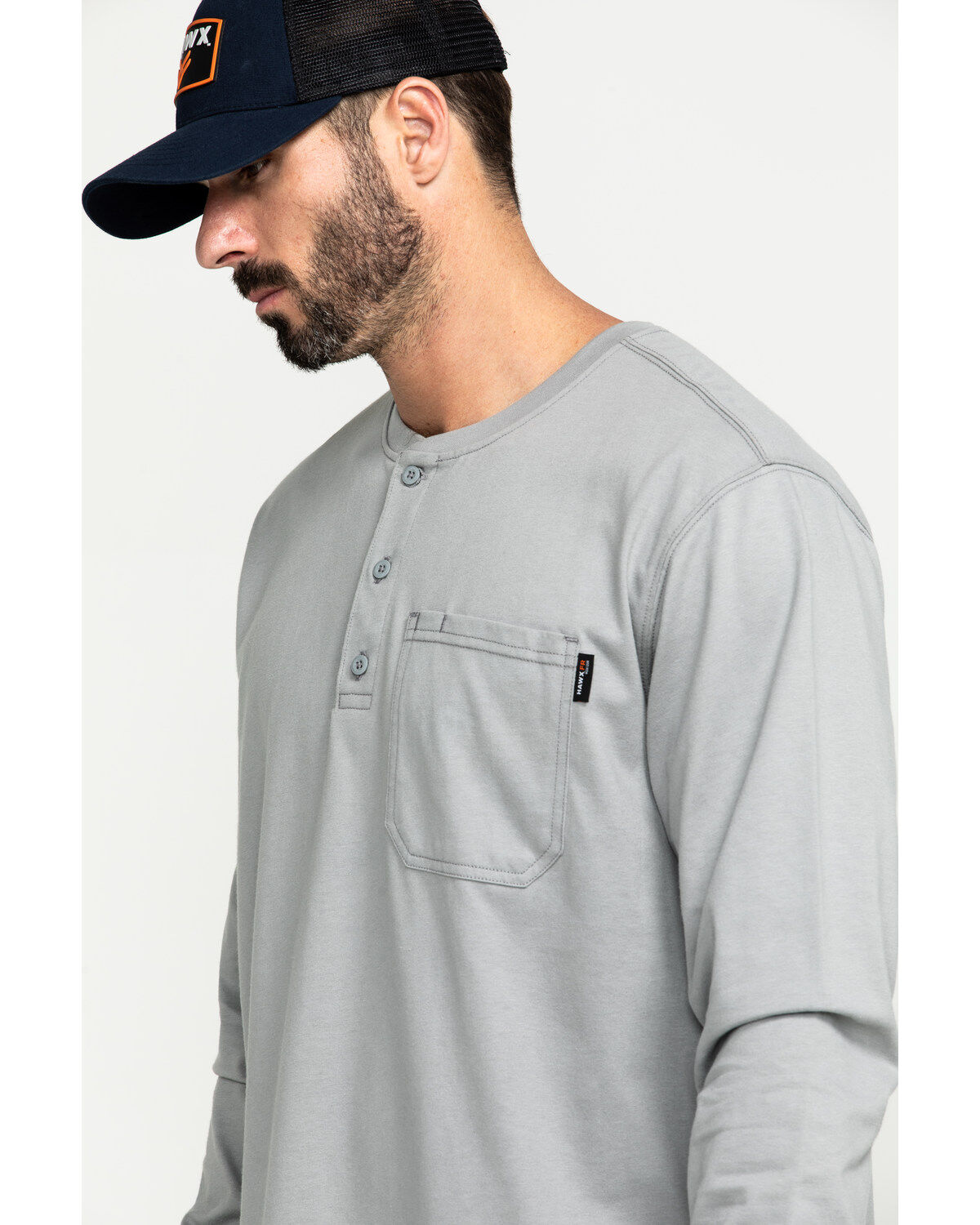 Image #5 - Hawx Men's FR Pocket Henley Long Sleeve Work Shirt - Tall, Silver, hi-res