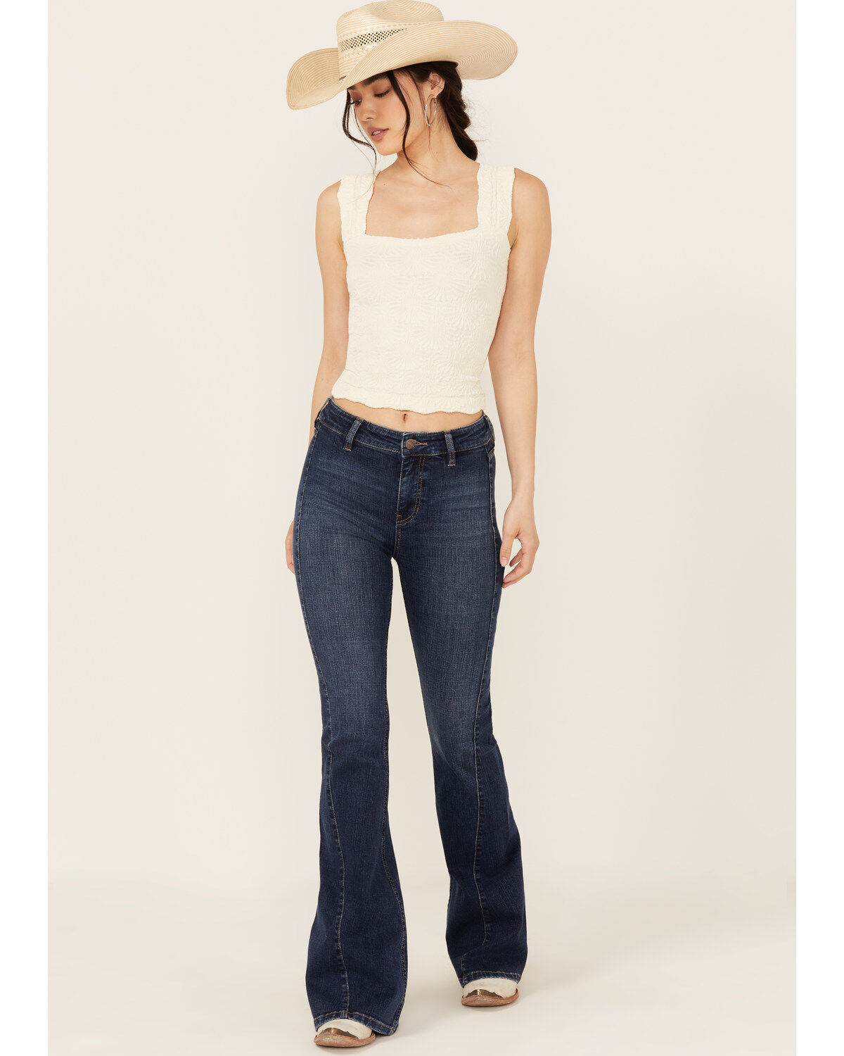 Image #1 - Shyanne Women's Luna High Rise Flare Stretch Denim Jeans, Dark Wash, hi-res