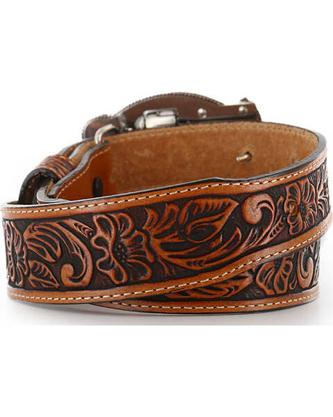 Image #3 - Justin Kid's Tooled Leather Belt, Brown, hi-res