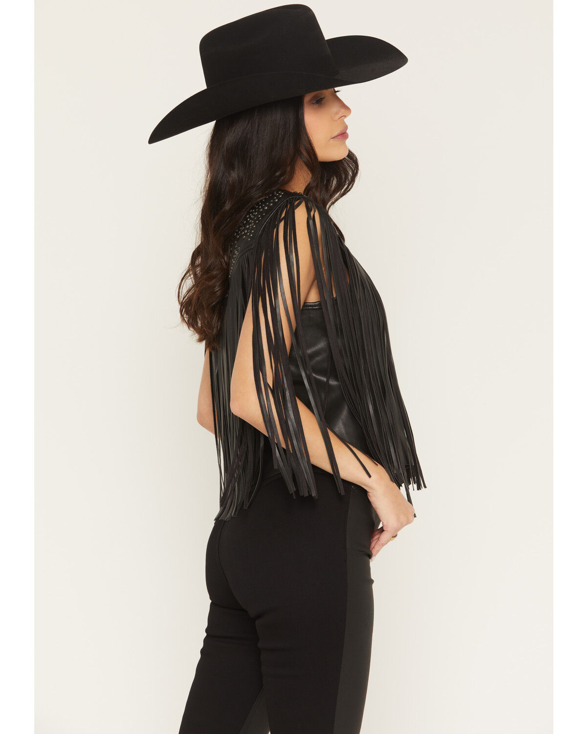 Image #2 - Idyllwind Women's Arlene Studded and Fringe Faux Leather Vest, Black, hi-res