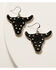 Image #1 - Idyllwind Women''s Black Leather Stallworth Longhorn Earrings , Black, hi-res