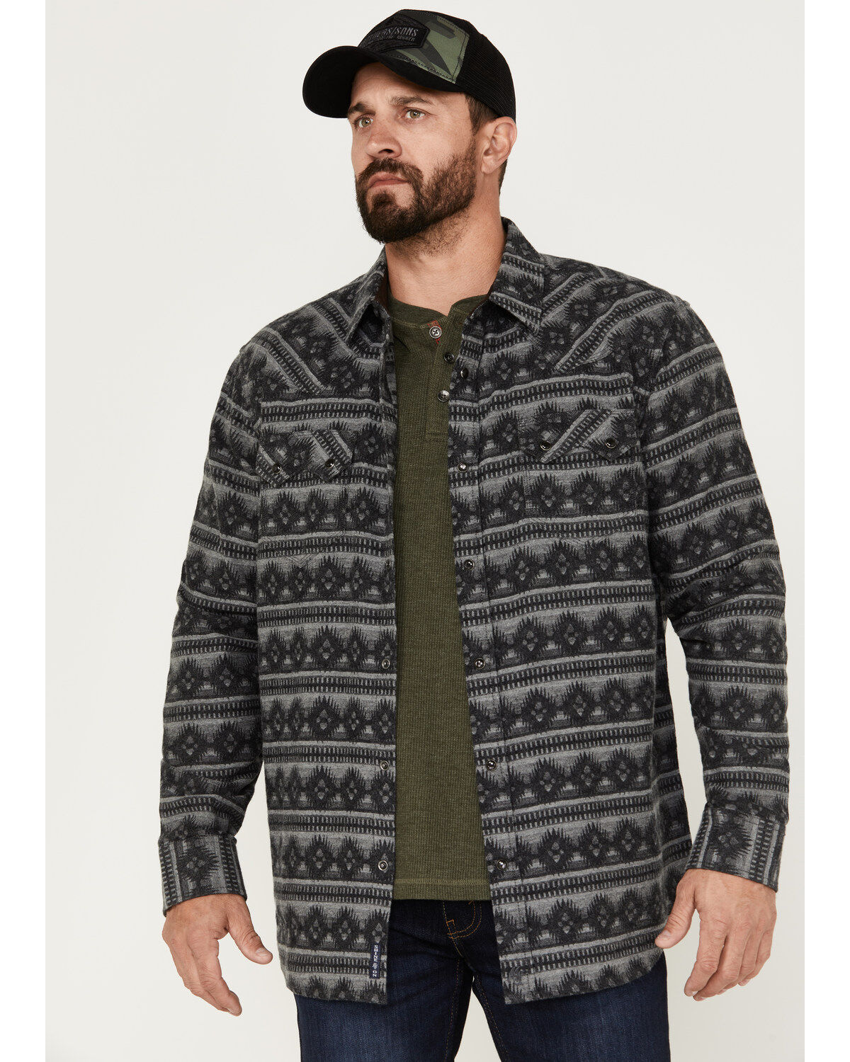Image #1 - Moonshine Spirit&reg; Men's Southwestern Long Sleeve Flannel Western Shirt, Grey, hi-res