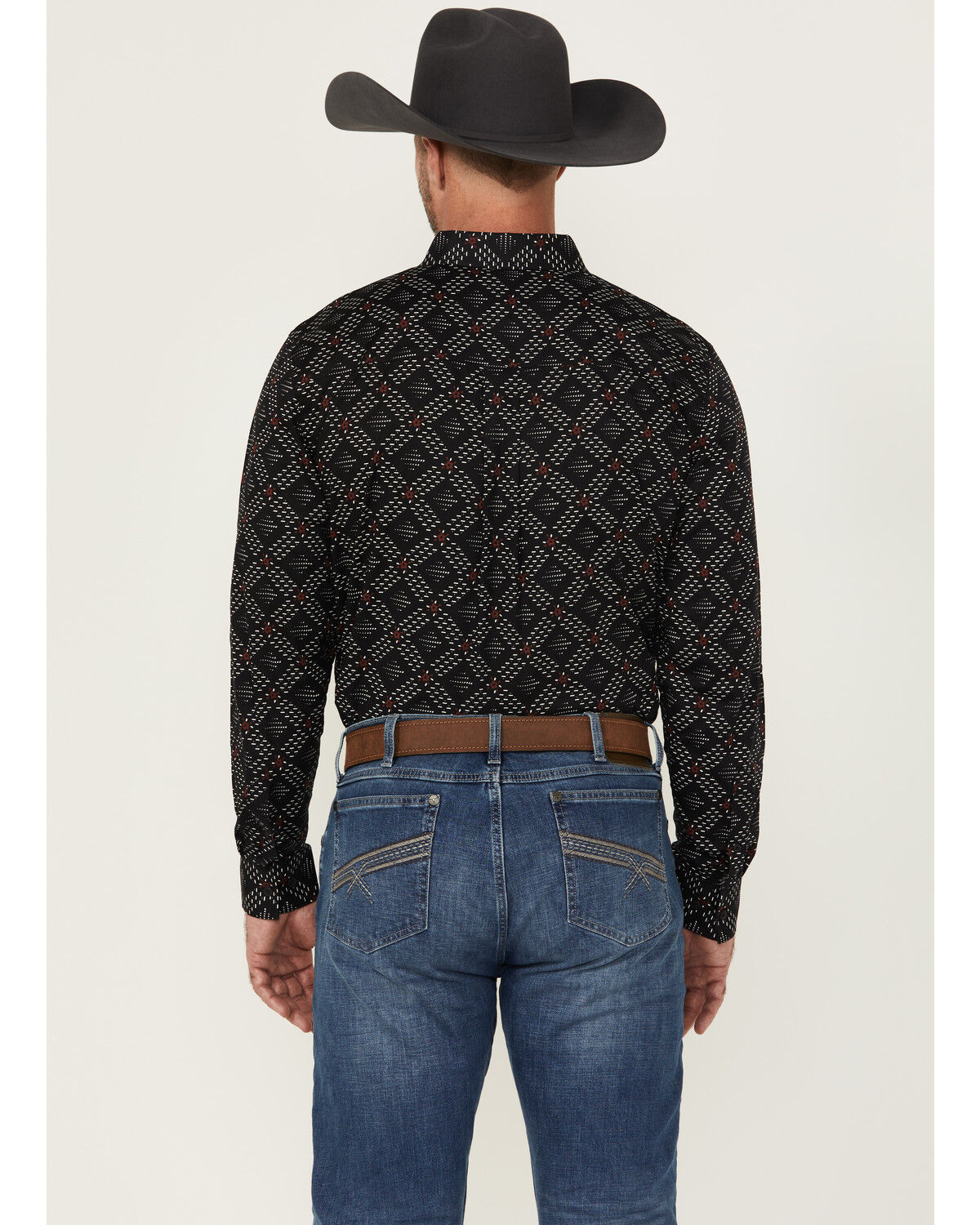 Image #4 - RANK 45&reg; Men's Stampede Diamond Geo Print Long Sleeve Button-Down Stretch Western Shirt, Black, hi-res