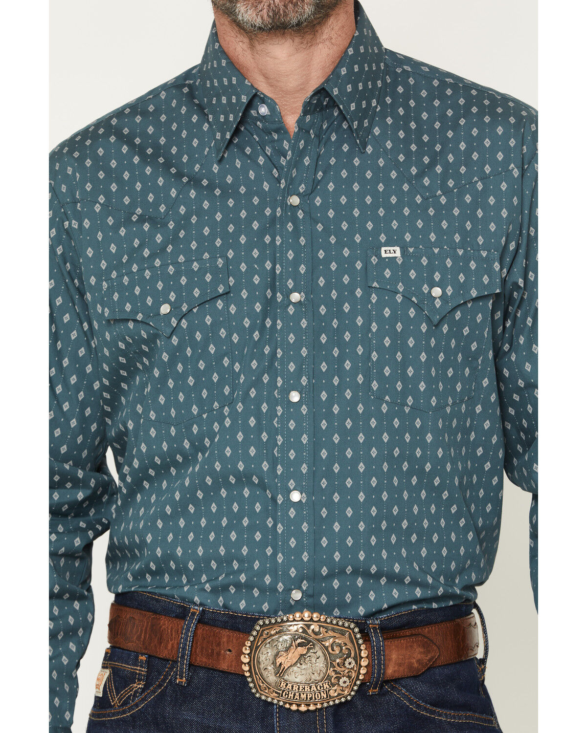 Image #3 - Ely Walker Men's Geo Print Long Sleeve Pearl Snap Western Shirt, Teal, hi-res