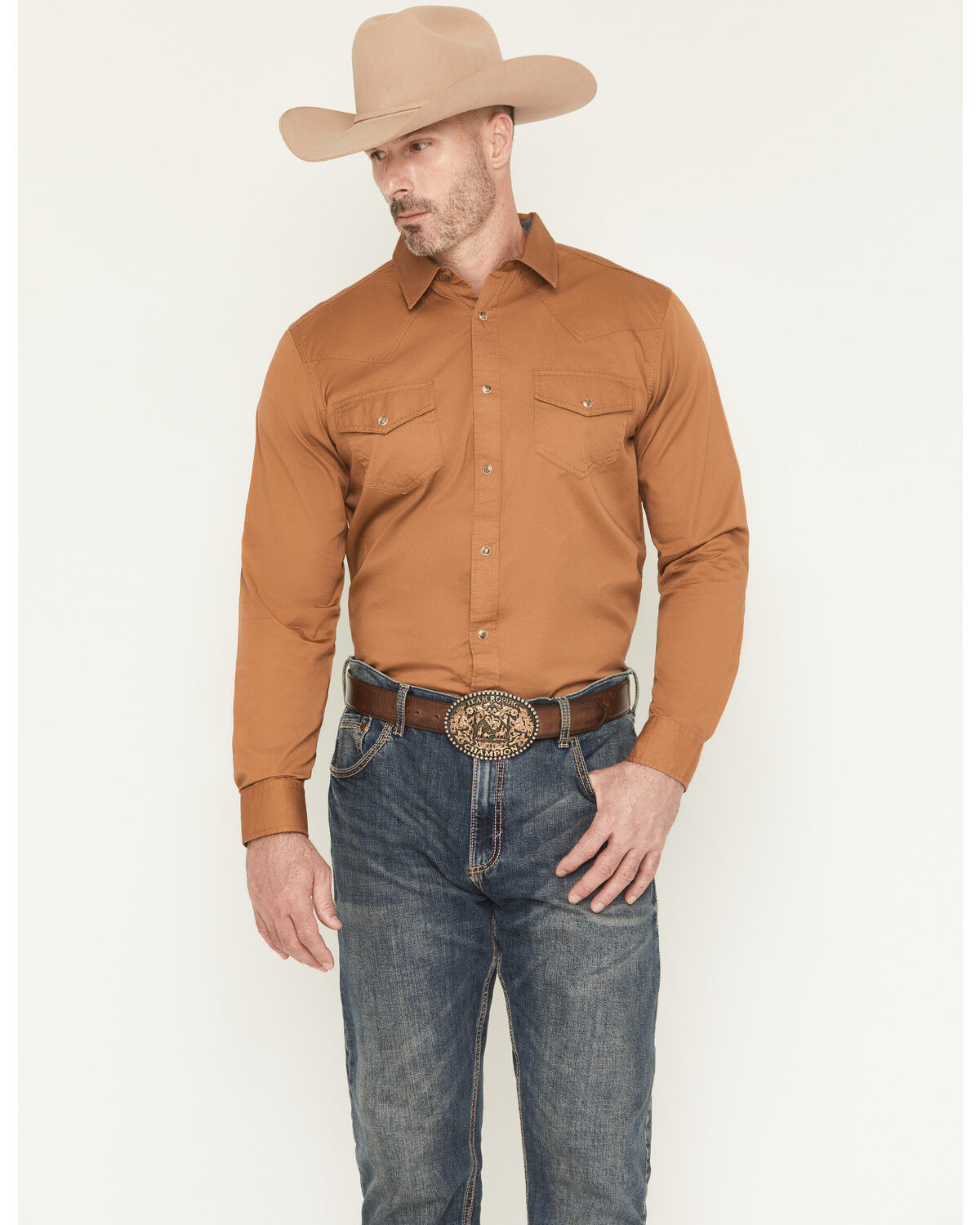 Cody James Men's Treadstone Solid Long Sleeve Snap Western Shirt - Tall, Camel, hi-res