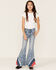 Image #1 - Rock & Roll Denim Girls' Star Print Striped Panel Medium Wash Flare Jeans, Medium Wash, hi-res