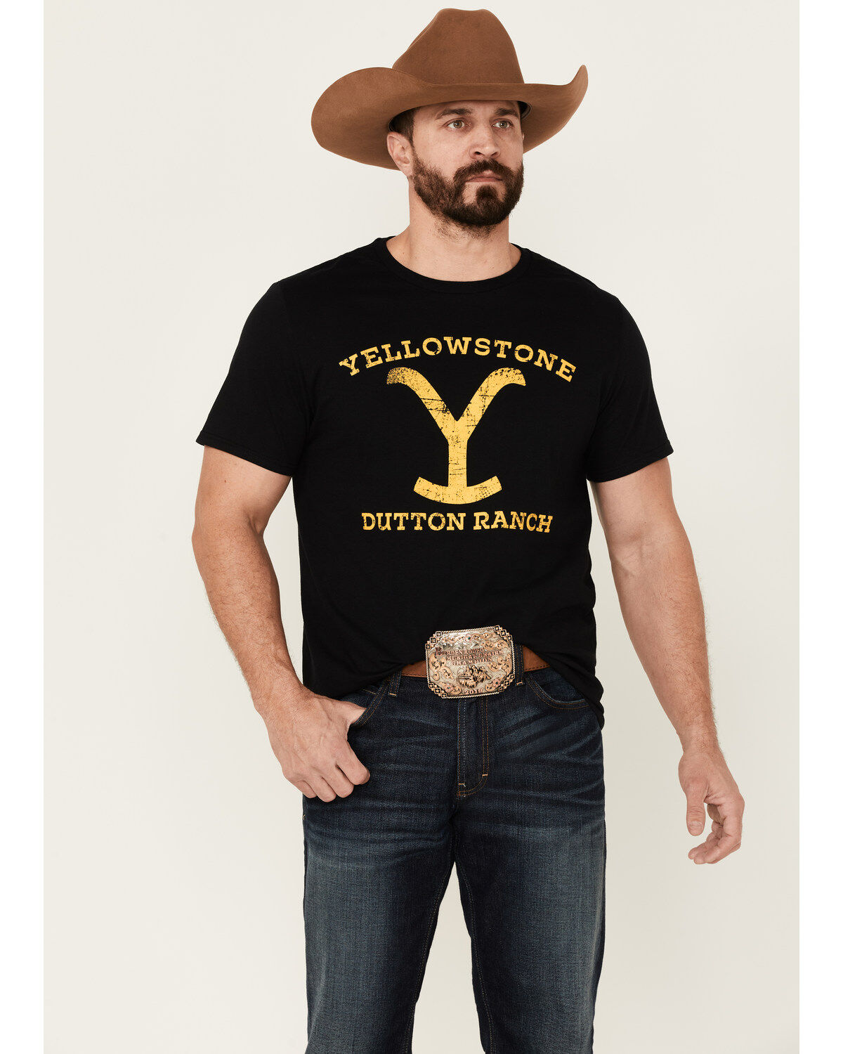 Image #1 - Paramount Network's Yellowstone Men's Dutton Ranch Logo Short Sleeve T-Shirt, Black, hi-res