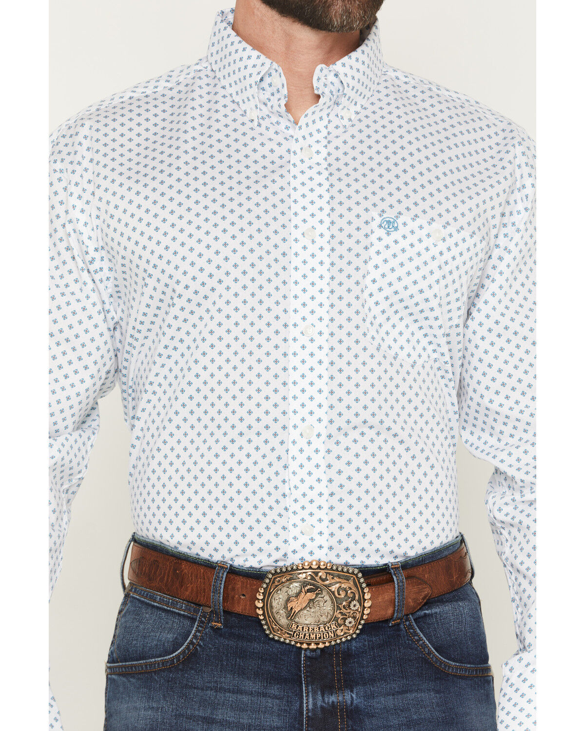 Image #3 - Wrangler Men's Classics Geo Print Long Sleeve Button-Down Western Shirt, White, hi-res
