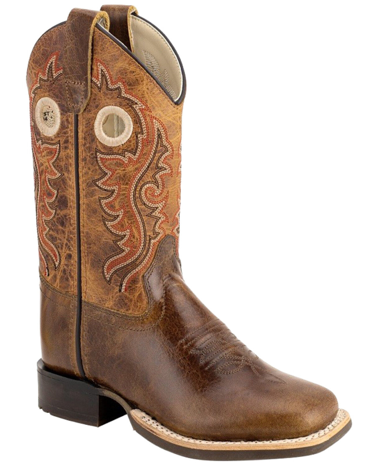 Old West Boys' Western Boots - Broad Square Toe, Brown, hi-res