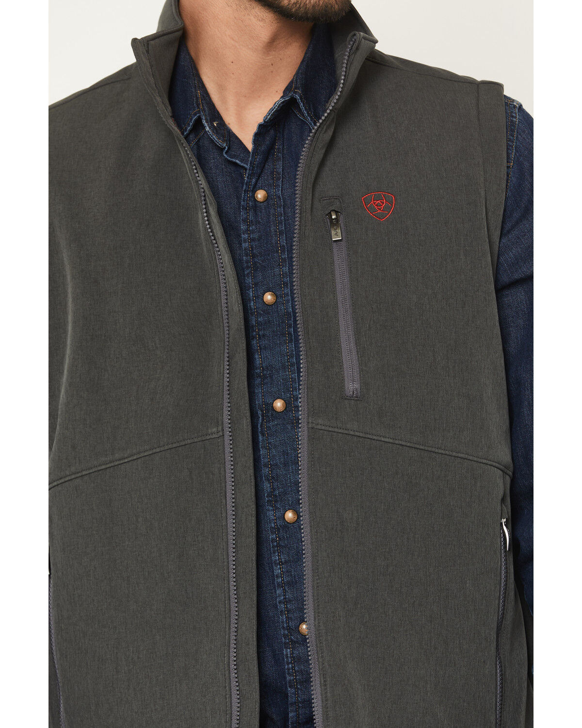 Image #3 - Ariat Men's Americana Logo Concealed Carry Softshell Vest, Charcoal, hi-res