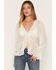 Image #1 - Wild Moss Women's Lace Sheer Long Sleeve Tie-Front Shirt, Ivory, hi-res
