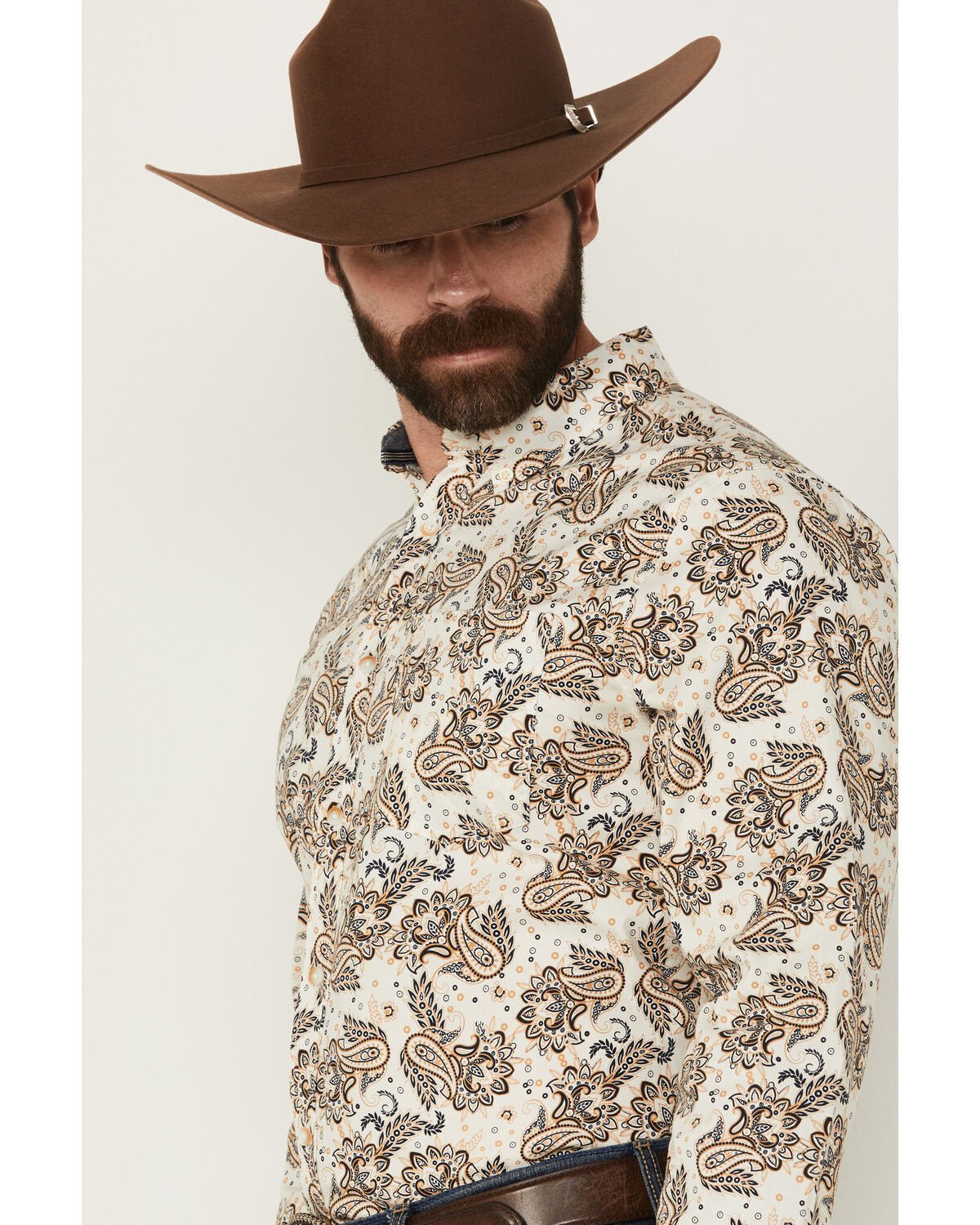 Image #2 - Cody James Men's Kendall Paisley Print Long Sleeve Button-Down Stretch Western Shirt - Tall, Tan, hi-res