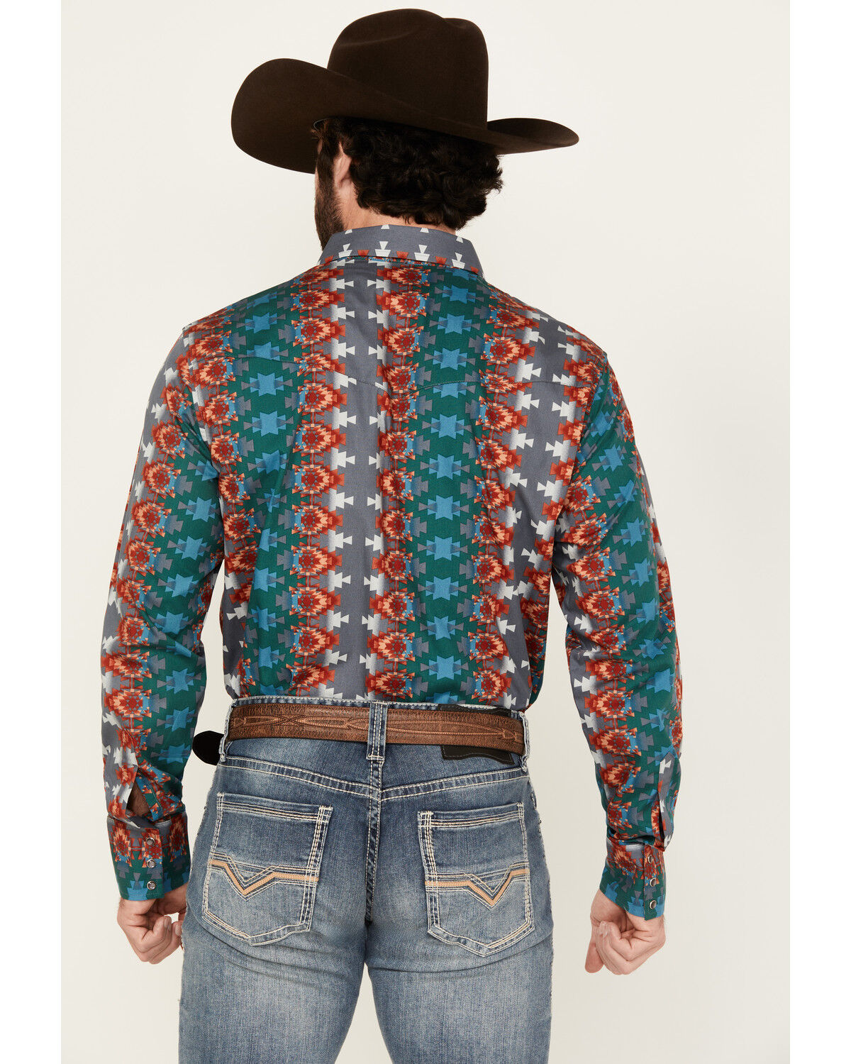 Image #4 - Wrangler Men's Checotah Southwestern Print Long Sleeve Snap Western Shirt - Big, Multi, hi-res