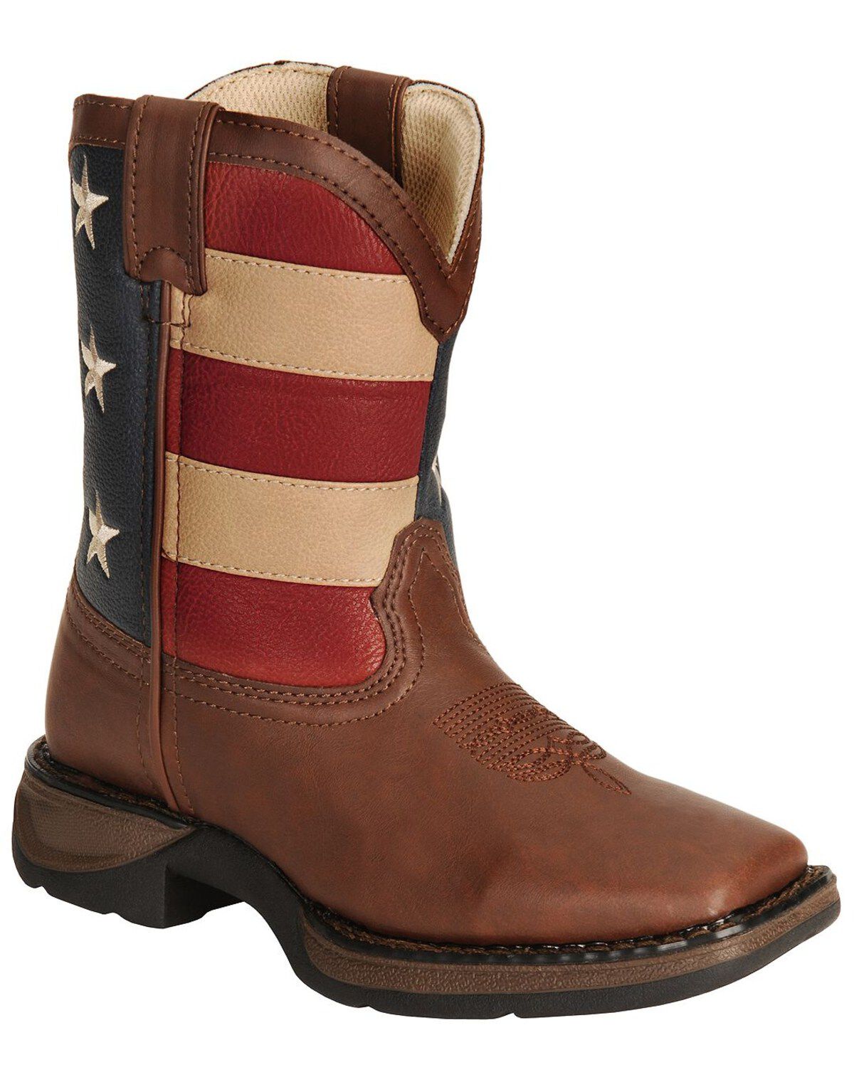 Durango Boys' American Flag Western Boots - Square Toe, Brown, hi-res