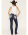Image #1 - Miss Me Women's Dark Wash Mid Rise Fleur de Lis 32" Bootcut Stretch Denim Jeans, Dark Wash, hi-res