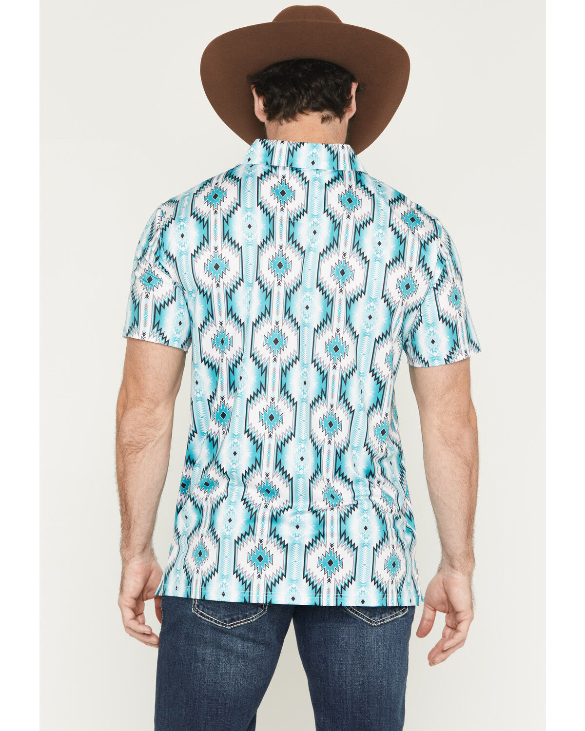 Image #4 - Rock & Roll Denim Men's Dale Brisby Southwestern Print Short Sleeve Button-Down Polo, Turquoise, hi-res