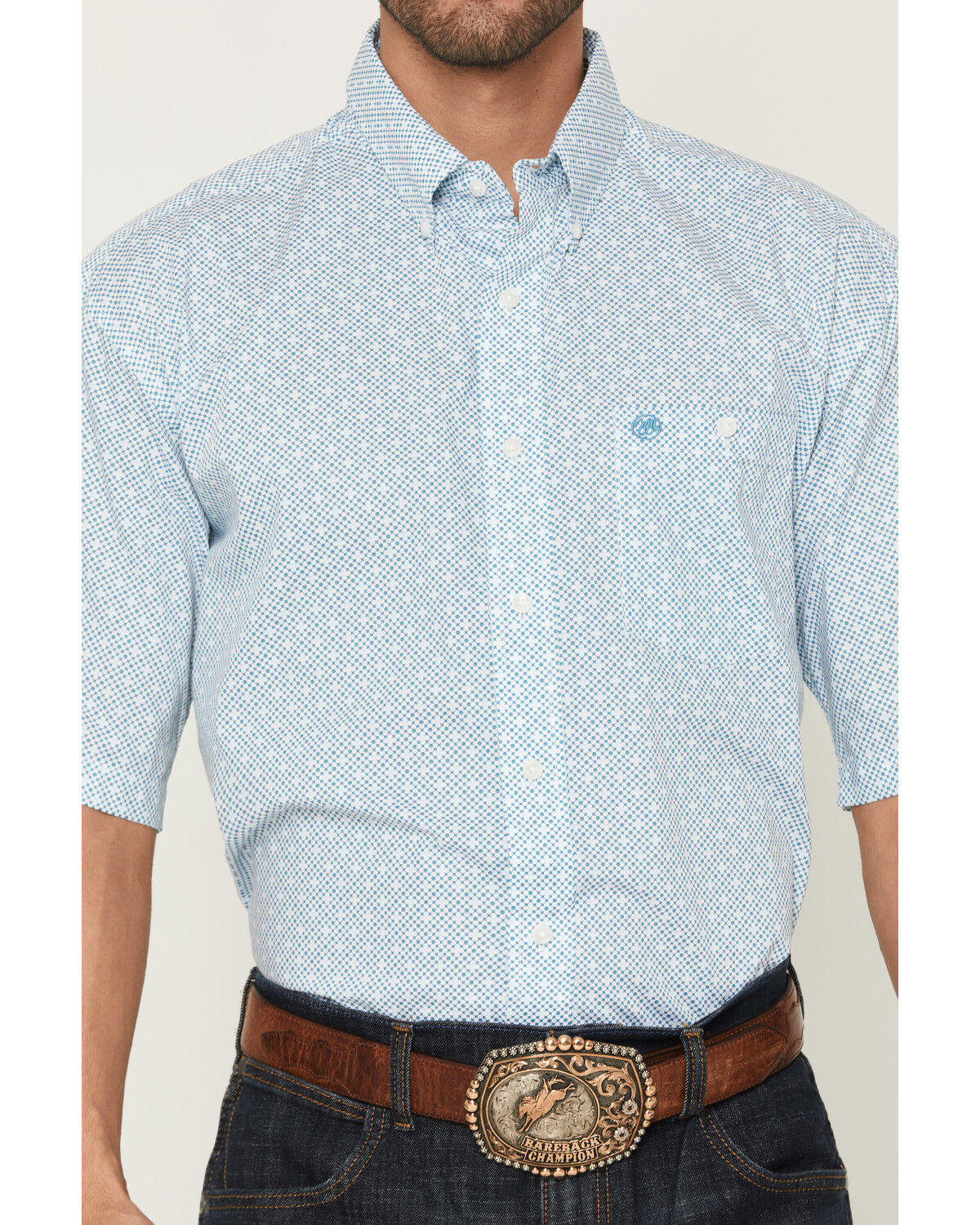 Image #3 - Wrangler Men's Classics Geo Print Short Sleeve Button-Down Western Shirt, Teal, hi-res