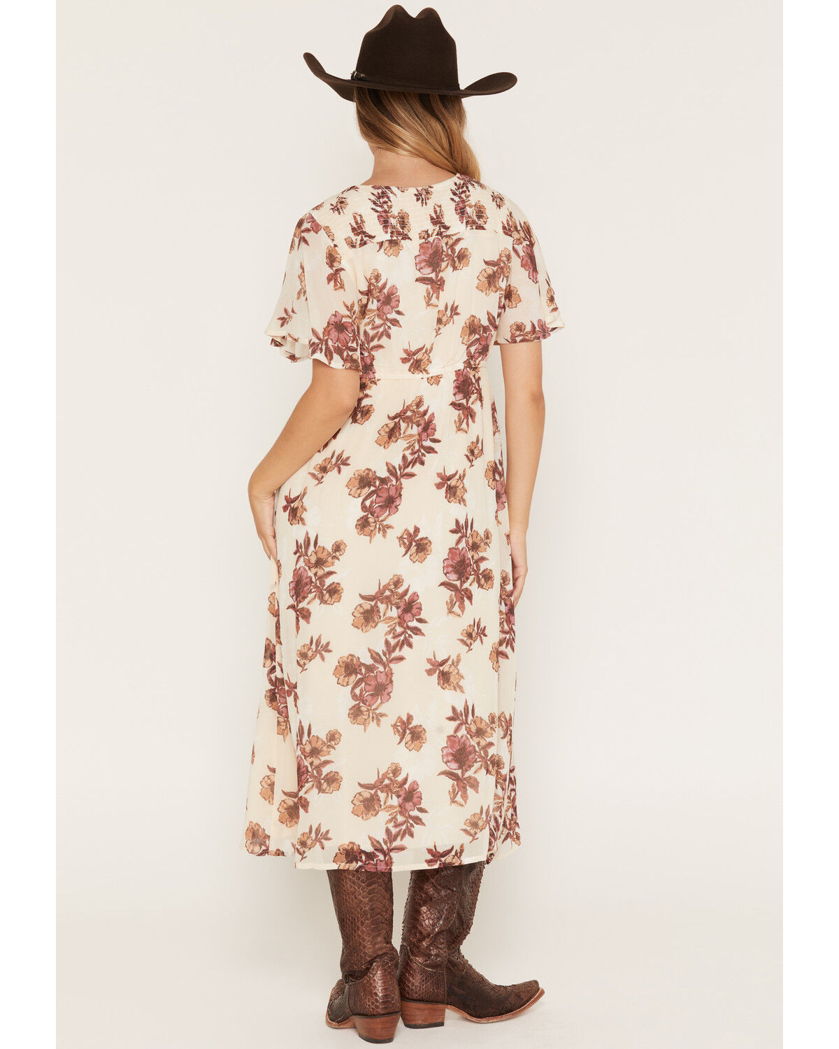Image #4 - Shyanne Women's Renee Floral Print Short Sleeve Midi Dress, Natural, hi-res