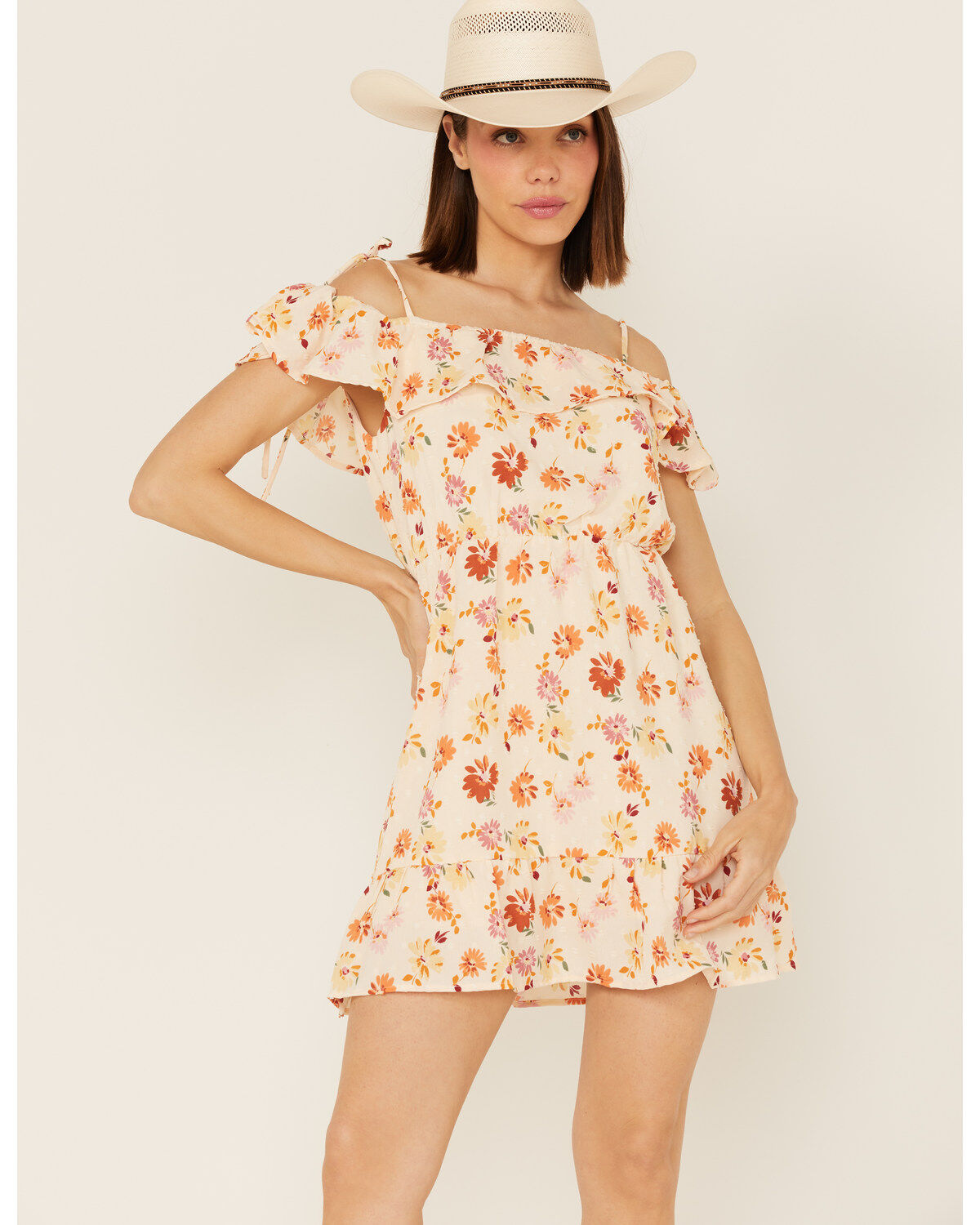 Sadie & Sage Women's Floral Print Moments of Joy Peplum Mini Dress, Yellow, hi-res