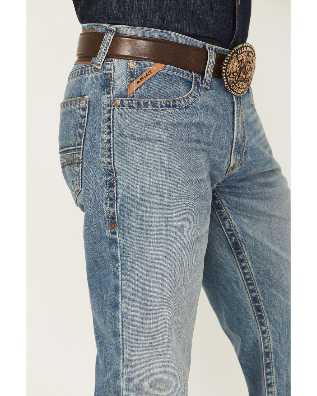 Image #2 - Ariat Men's M4 Corralitos Louis Light Wash Relaxed Bootcut Rigid Denim Jeans, Light Wash, hi-res