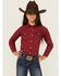 Image #1 - Ariat Girls' Conversation print Long Sleeve Pearl Snap Western Shirt , Red, hi-res