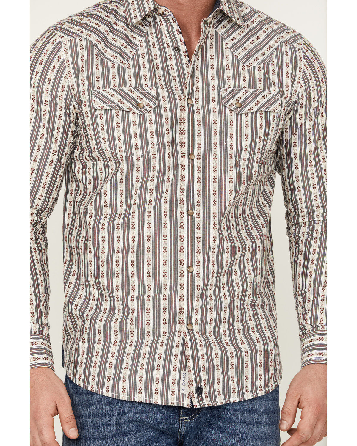 Image #3 - Moonshine Spirit&reg; Men's Southern Boy Striped Long Sleeve Pearl Snap Western Shirt, Cream, hi-res