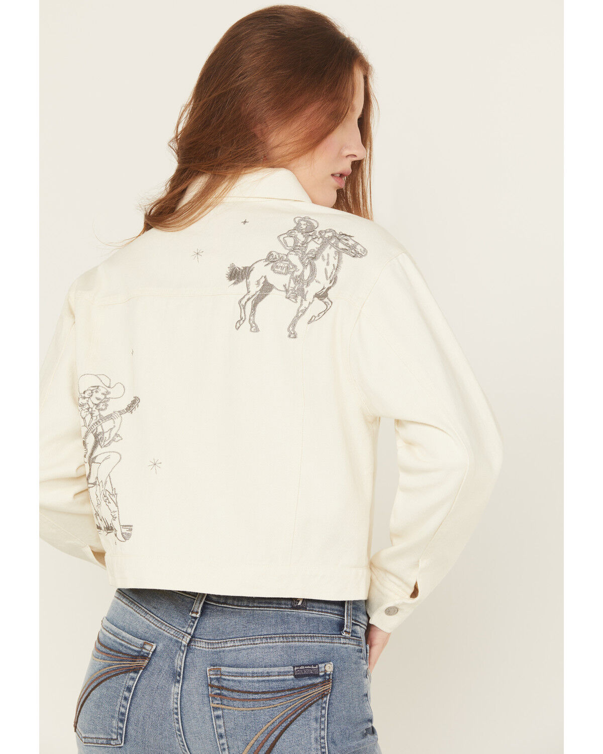 Image #4 - Blue B Women's Cowgirl Embroidered Denim Trucker Jacket, , hi-res
