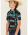 Image #2 - Rock & Roll Denim Boys' Southwestern Print Moisture Wicking Short Sleeve Snap Western Shirt , Teal, hi-res