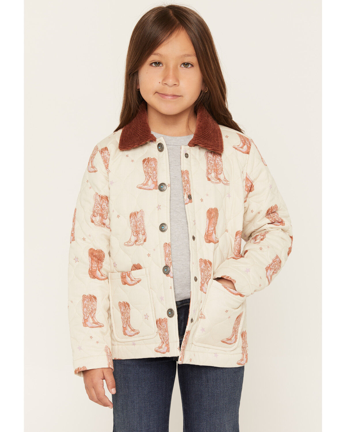 Image #1 - Shyanne Girls' Francis Cowboy Boot Snap Quilted Jacket, Oatmeal, hi-res