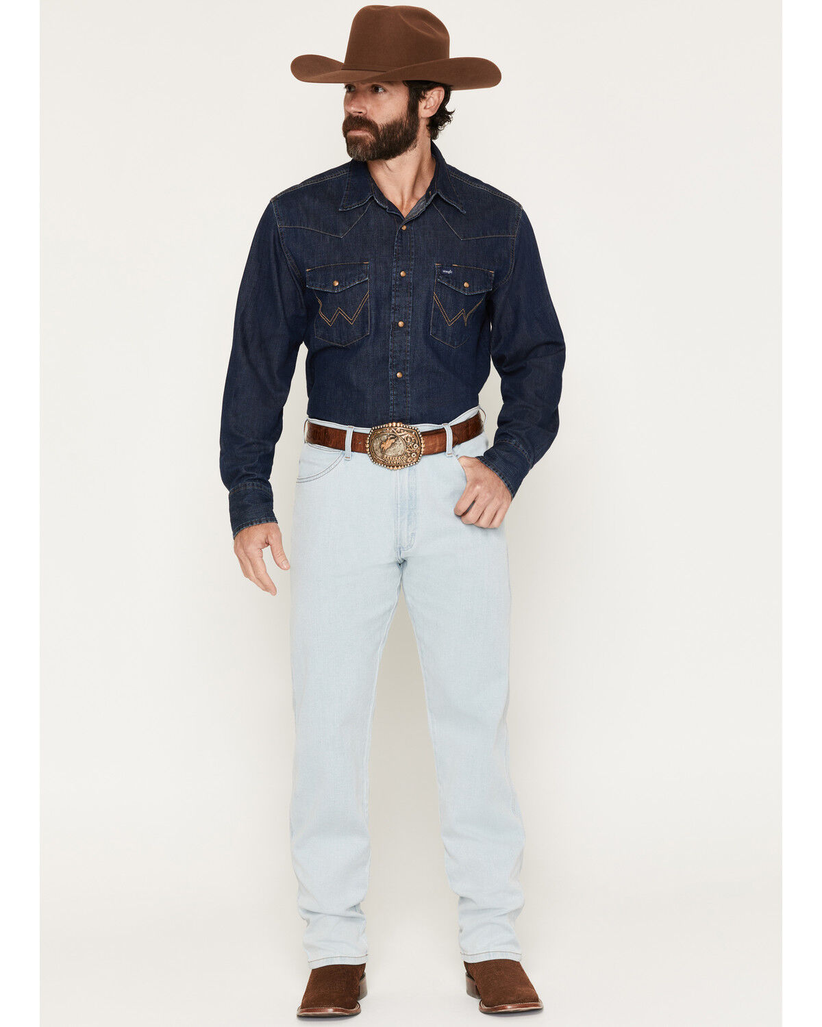 Wrangler Men's 13MWZ Toughlite Light Wash Cowboy Cut Straight Stretch Denim Jeans, Light Wash, hi-res