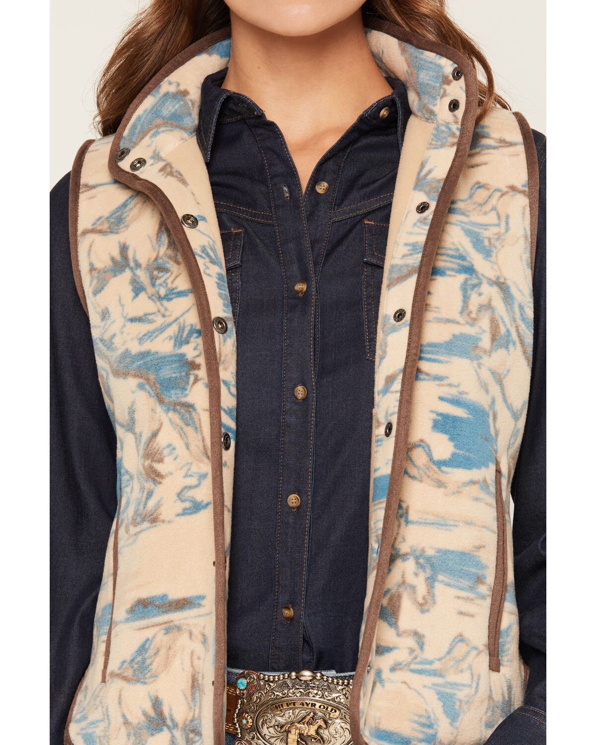 Image #3 - Shyanne Women's Horse Print Polar Fleece Vest, Khaki, hi-res