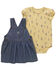 Image #1 - Carhartt Infant Girls' Short Sleeve Onesie and Denim Coverall - 2 Piece Set , Multi, hi-res