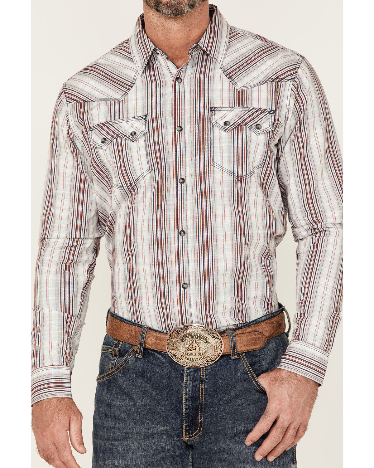 Image #3 - Moonshine Spirit&reg; Men's Stripe Plaid Long Sleeve Snap Western Shirt, White, hi-res