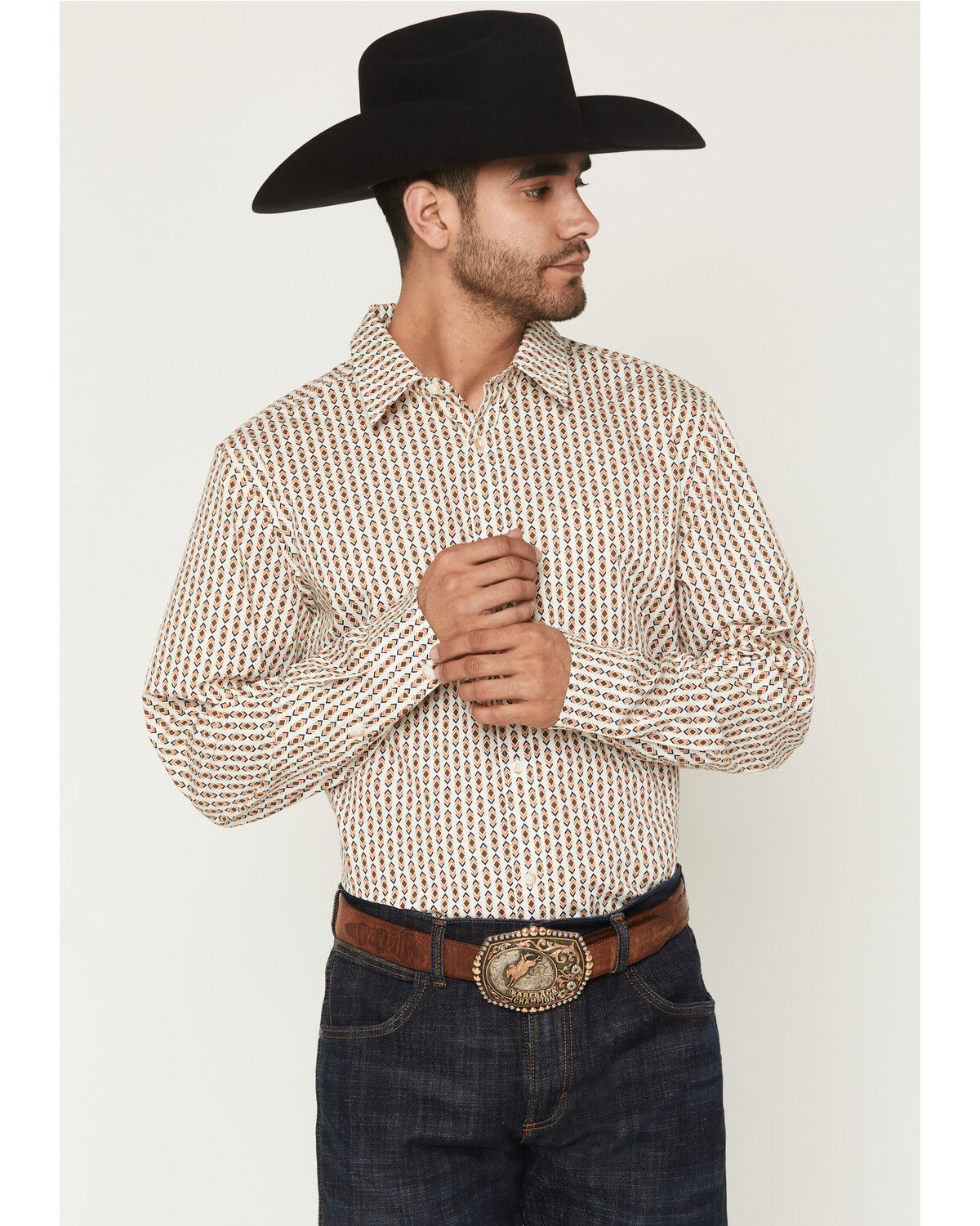 Image #1 - Gibson Trading Co Men's Arrowline Geo Stripe Print Long Sleeve Button-Down Western Shirt - Big, White, hi-res