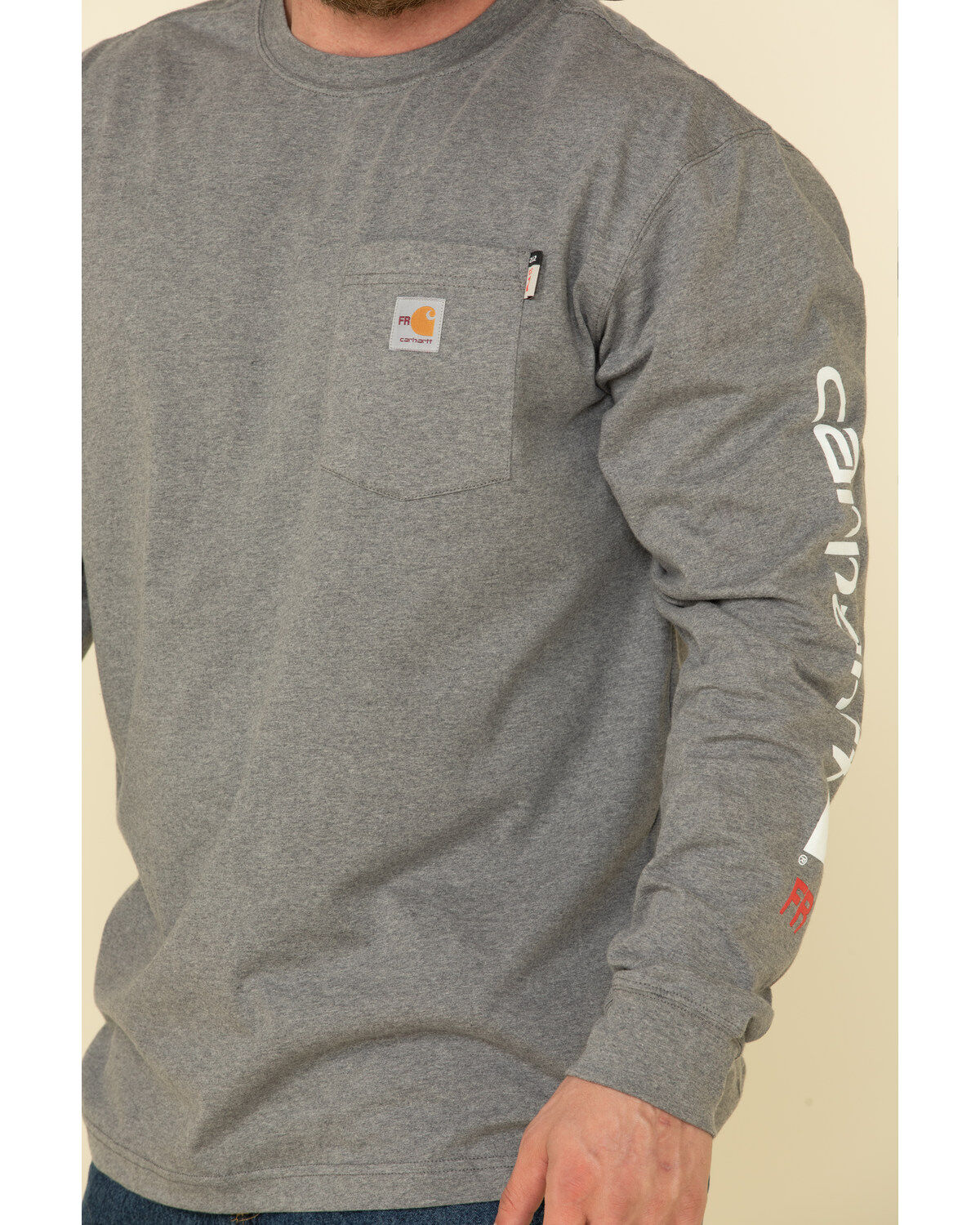 Image #5 - Carhartt Men's FR Midweight Signature Logo Long Sleeve Work Shirt, Grey, hi-res