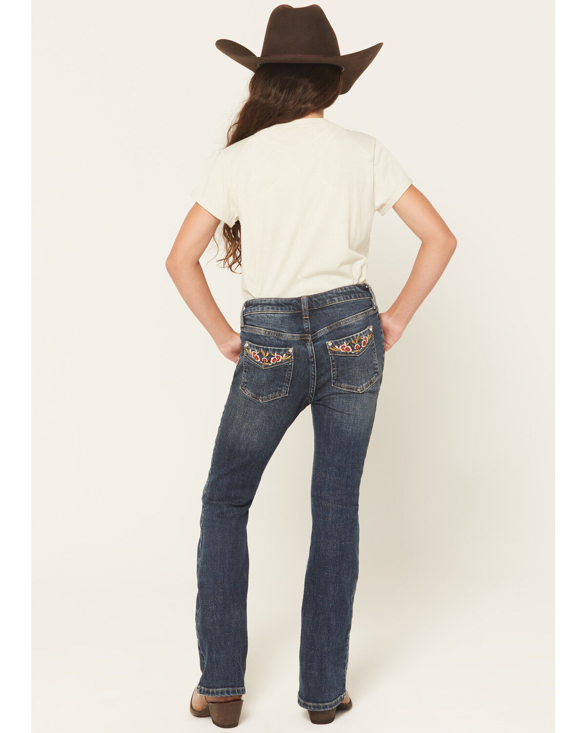 Shyanne Girls' Scout Dark Wash Embroidered Bootcut Stretch Denim Jeans, Dark Wash, hi-res