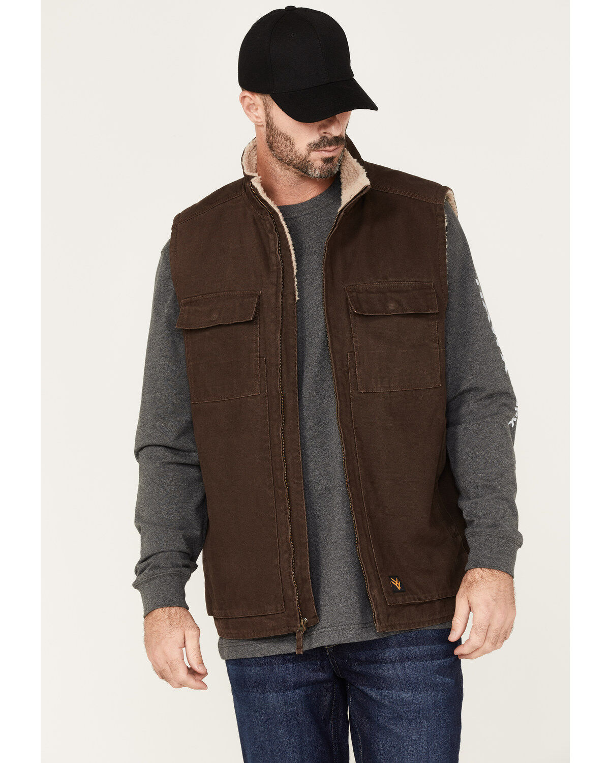 Hawx Men's Weathered Sherpa Lined Work Vest, Dark Brown, hi-res