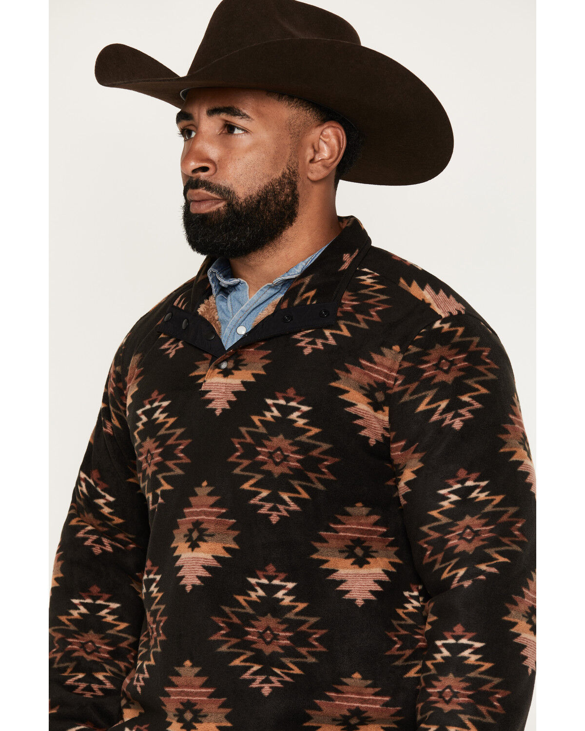 Image #2 - Cody James Men's Saddleback Southwestern Print Polar Fleece 1/4 Snap Pullover, Black, hi-res