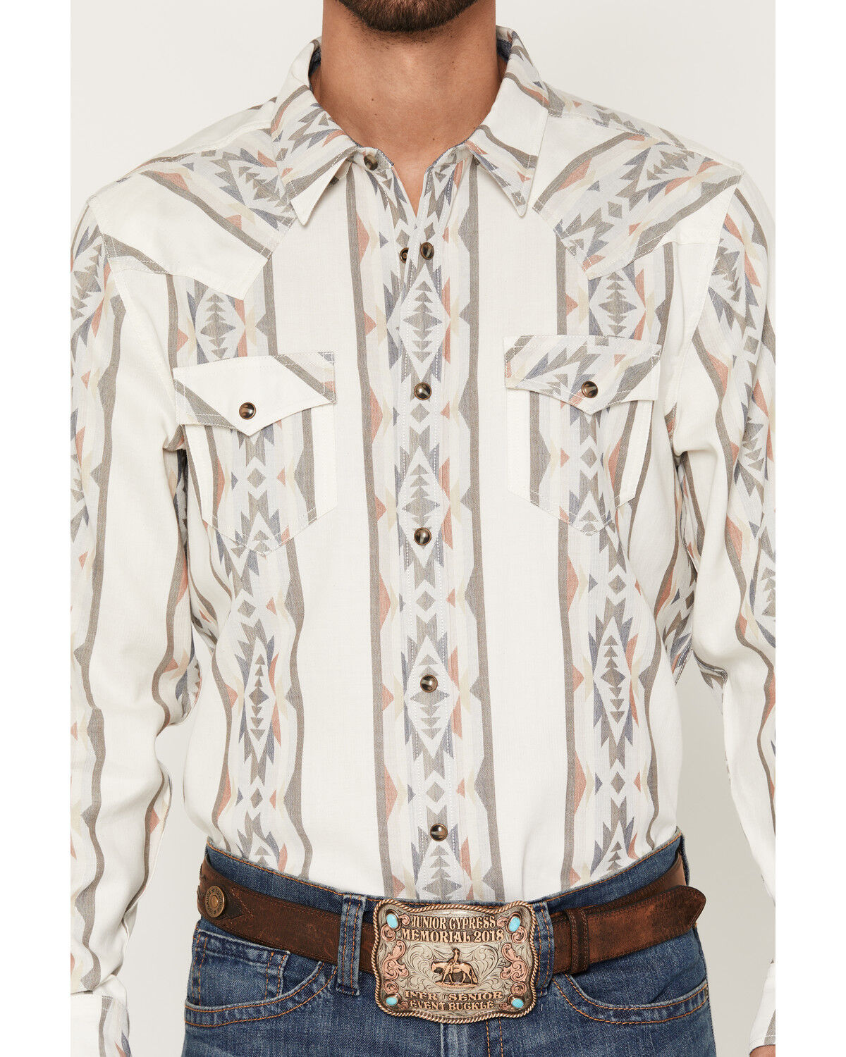 Image #3 - Cody James Men's Cowboy Boogie Southwestern Stripe Print Long Sleeve Snap Western Shirt, Ivory, hi-res