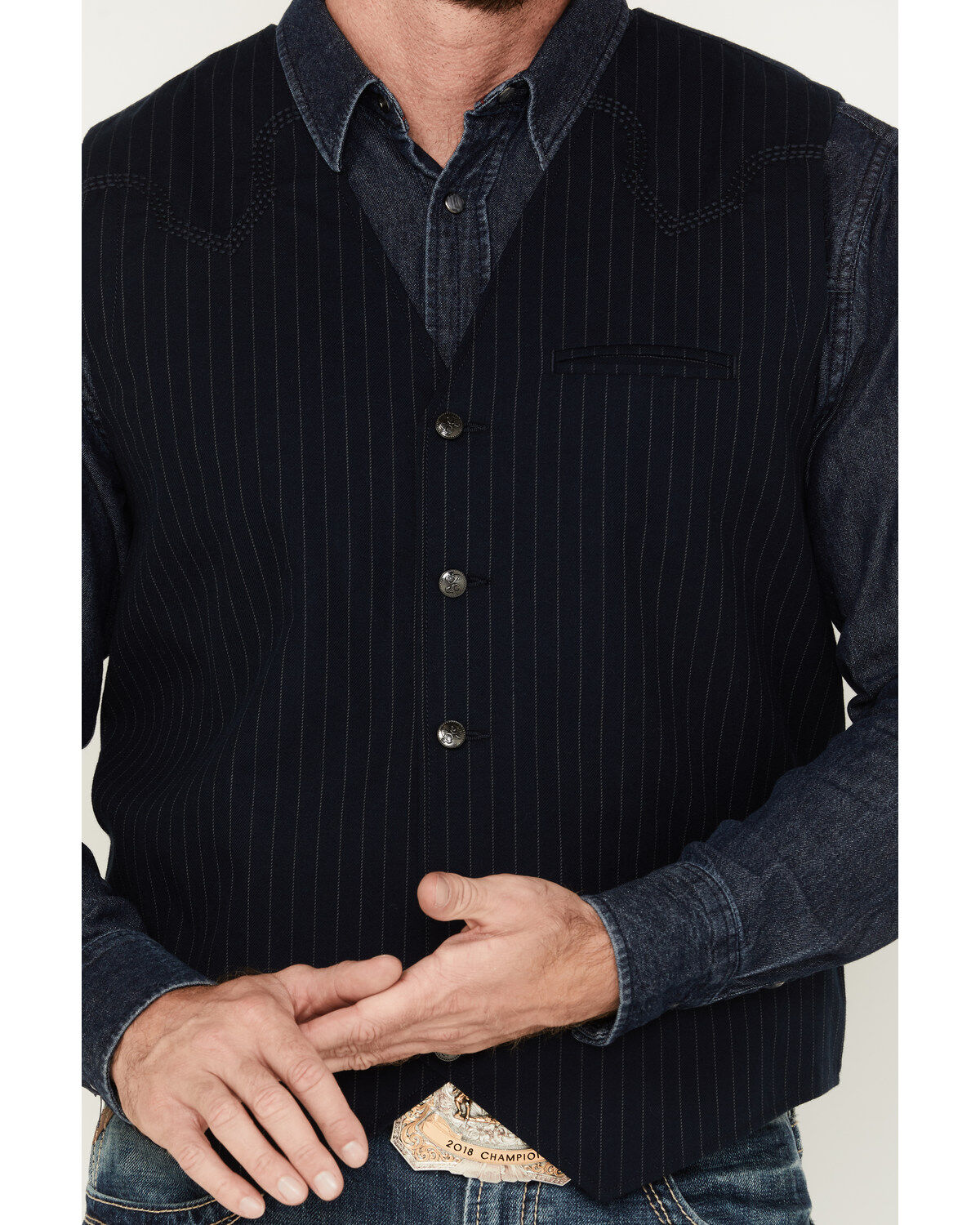 Image #3 - Moonshine Spirit&reg; Men's Pinstripe Capone Wool Vest, Navy, hi-res