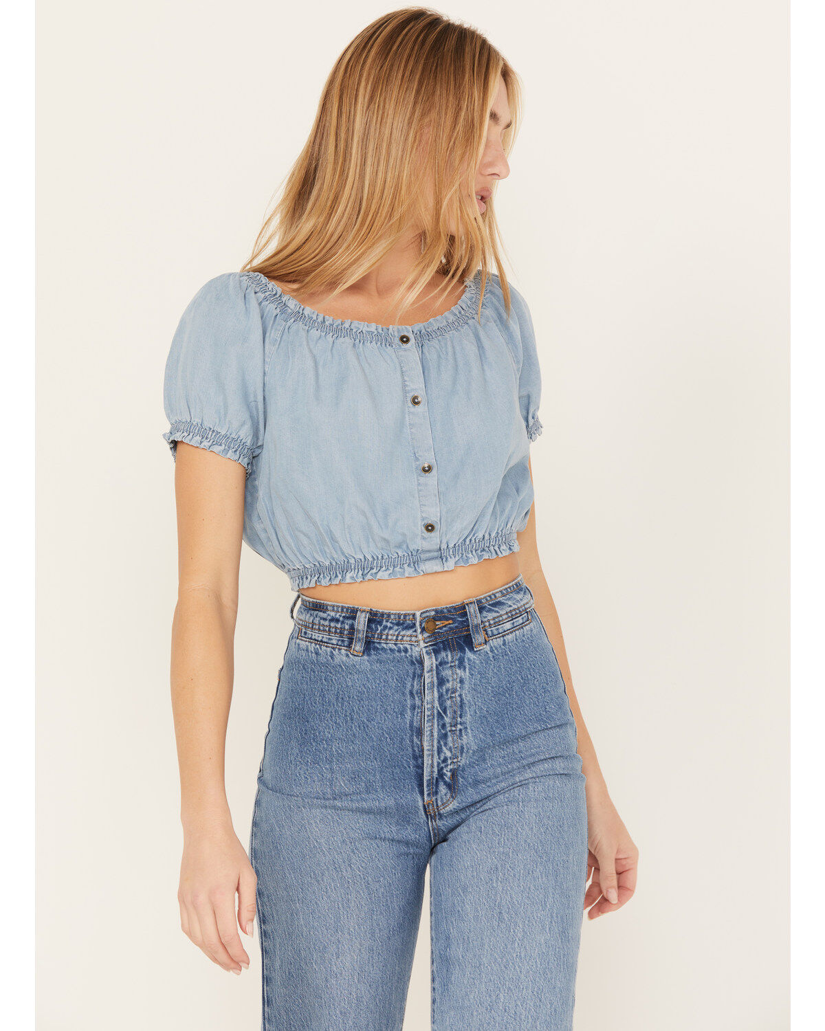 Image #2 - Cleo + Wolf Women's Off The Shoulder Peasant Top, Blue, hi-res