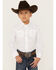 Image #1 - Wrangler Boy's Dress Western Solid Snap Shirt, White, hi-res
