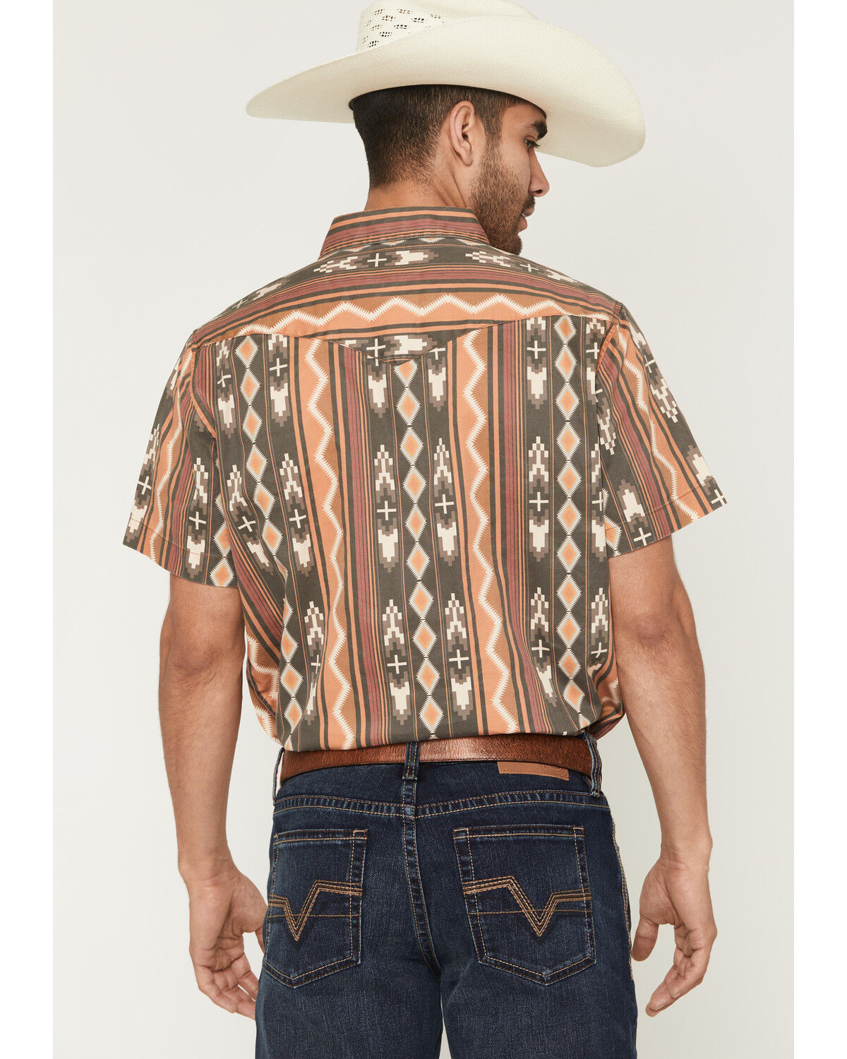 Image #4 - Sendero Men's The Wyatt Southwestern Print Short Sleeve Snap Western Shirt, Brown, hi-res