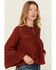 Image #2 - Cleo + Wolf Women's Lace Front Long Sleeve Peasant Top, Brandy Brown, hi-res