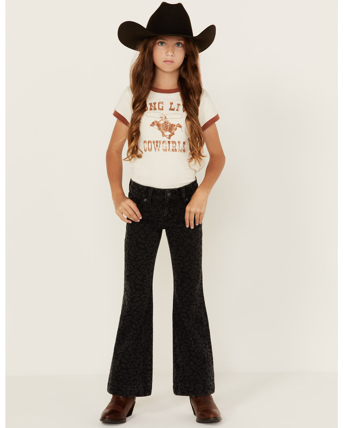 Image #1 - Rock & Roll Denim Girls' Cheetah Print Trouser Jeans, Black, hi-res