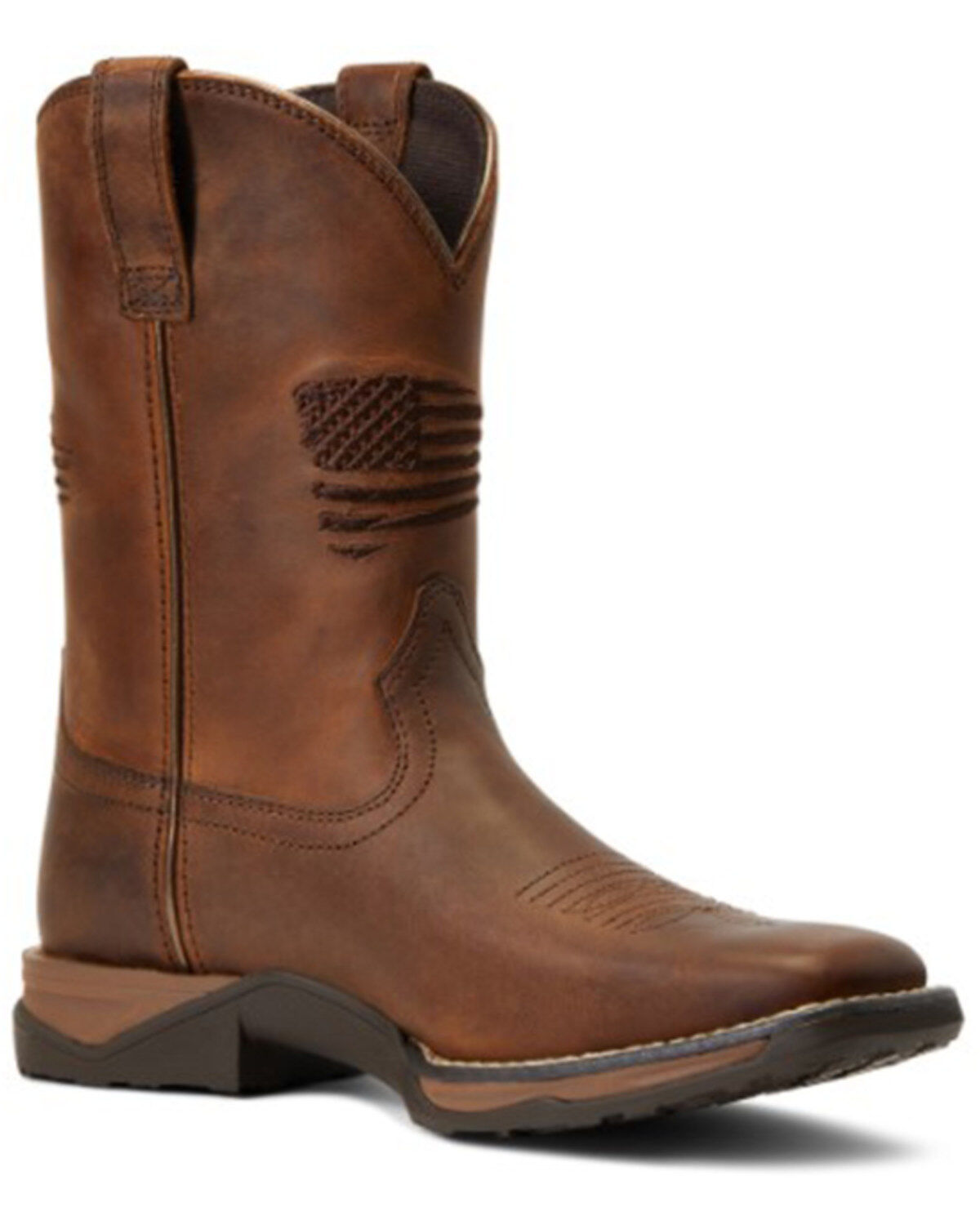 Ariat Boys' Anthem Patriot Distressed Western Boot - Square Toe, Brown, hi-res