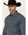 Image #2 - Blue Ranchwear Men's Elk Plaid Print Long Sleeve Snap Western Shirt, Indigo, hi-res