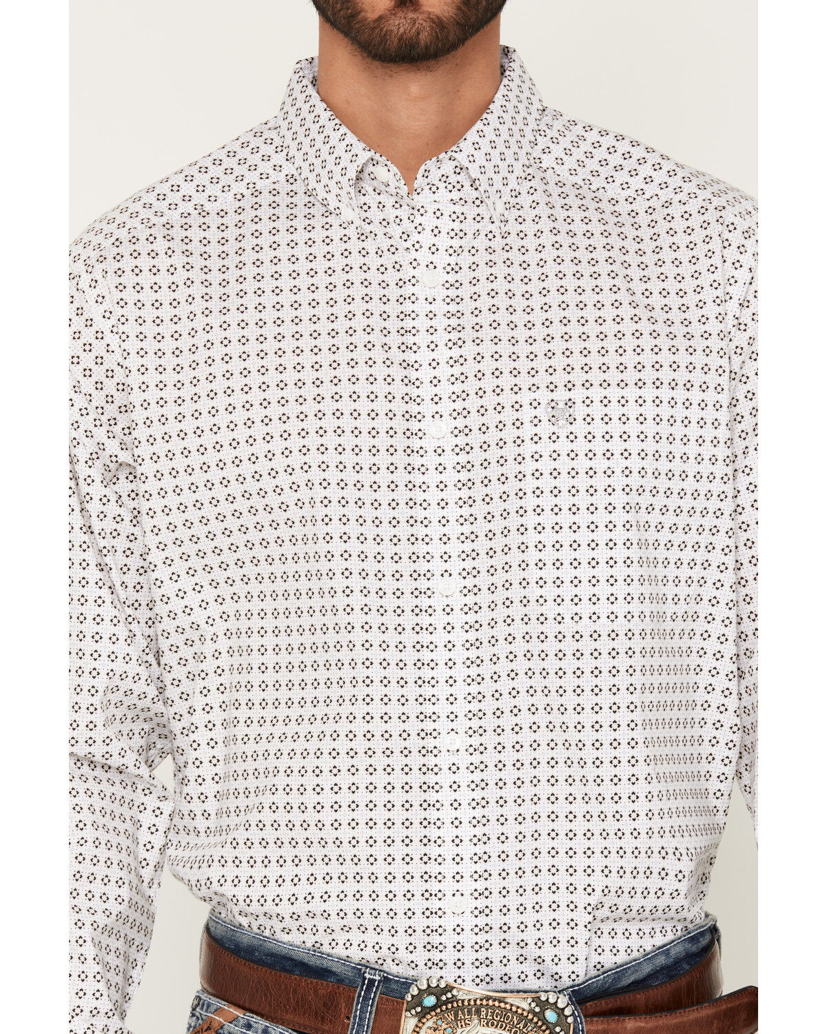 Image #3 - Ariat Men's Boot Barn Exclusive Franz Geo Print Long Sleeve Button-Down Western Shirt, White, hi-res