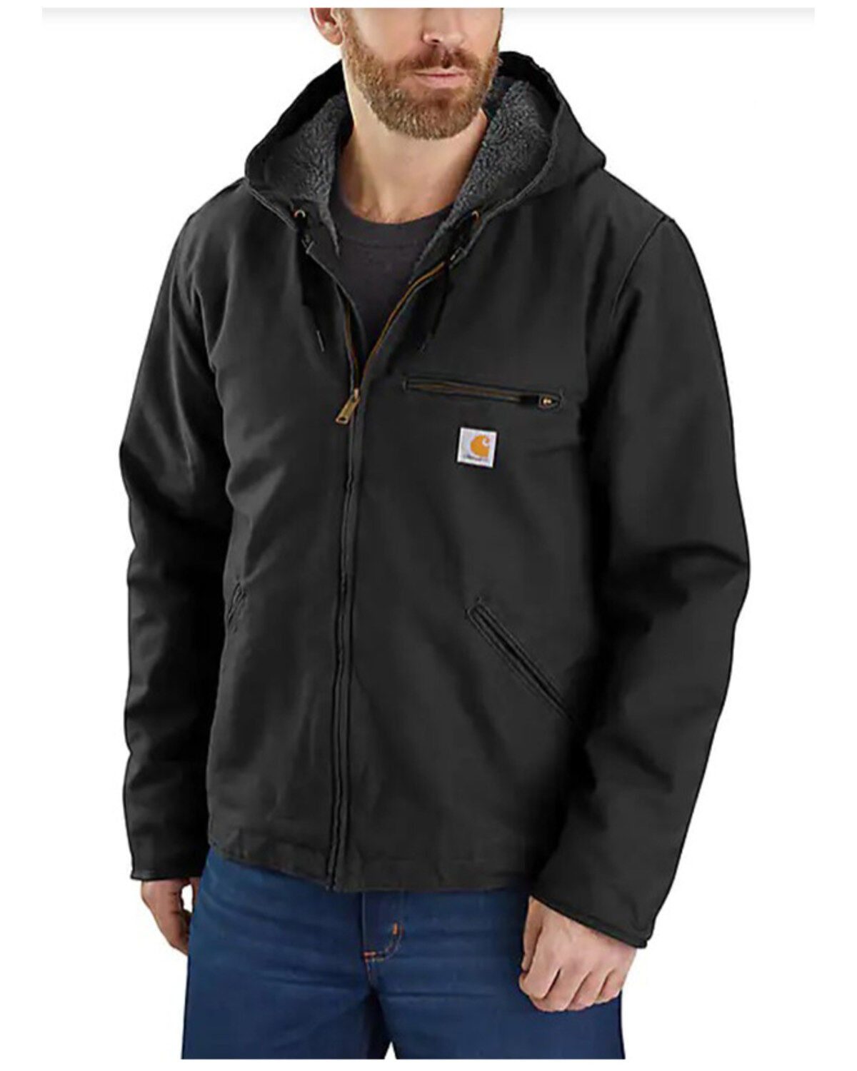 Image #1 - Carhartt Men's Washed Duck Sherpa Lined Hooded Work Jacket, Black, hi-res
