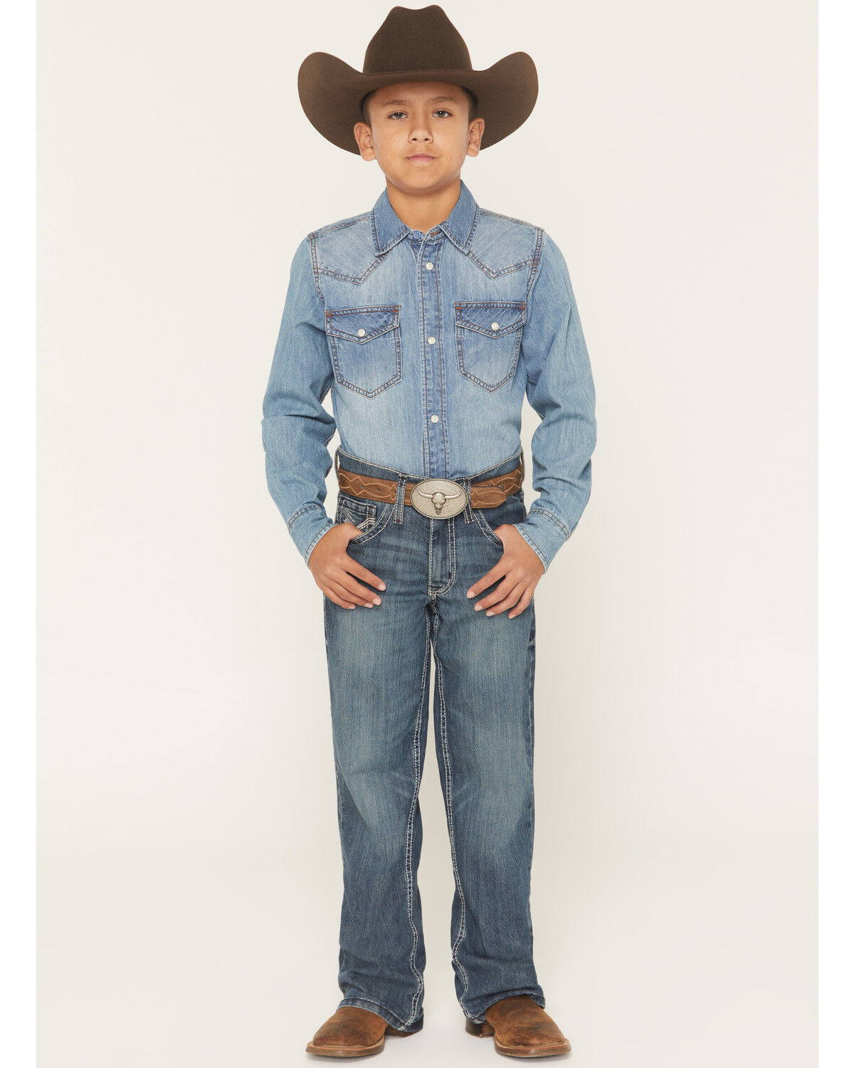Cody James Boys' Grullo Medium Wash Relaxed Bootcut Comfort Stretch Denim Jeans, Medium Wash, hi-res
